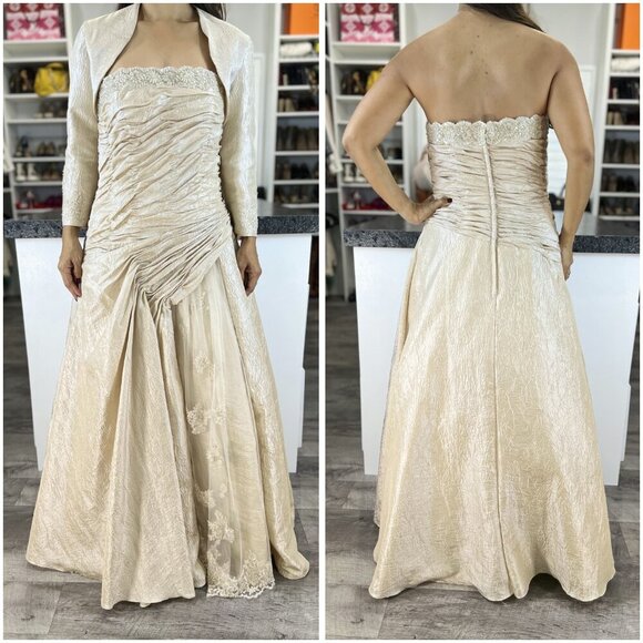 Rina di Montella Champagne Taffeta with Crop Jacket Formal Ball Gown $680 - Picture 1 of 12